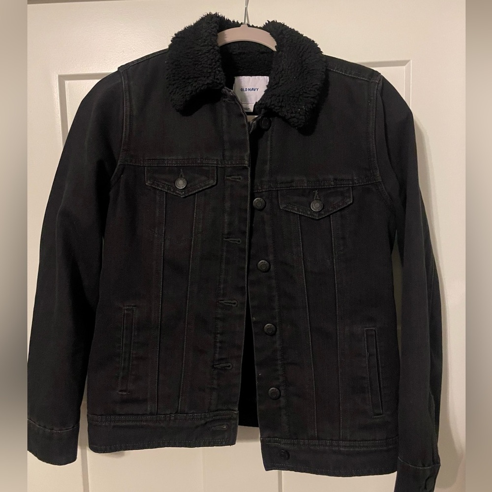 Old Navy Black Denim Jacket Sherpa Jean Jacket